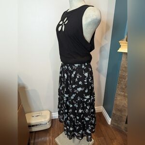 Chiffon Elastic High Waist Pleated tiered Flared Maxi Skirt, lined 2x